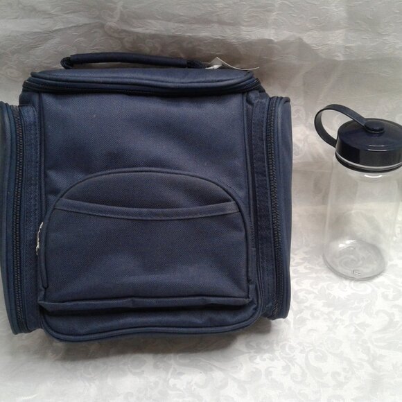 Lunch Bag Silverware Cloth Napkin Water Bottle Set Insulated Navy Blue 11" x 10" - Picture 4 of 14